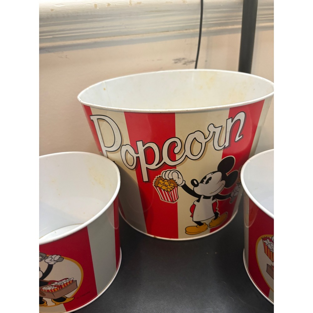 Disney Mickey Mouse and Friends Popcorn Bucket Set 5pc Metal Tins RedWhiteStripe - Picture 4 of 4